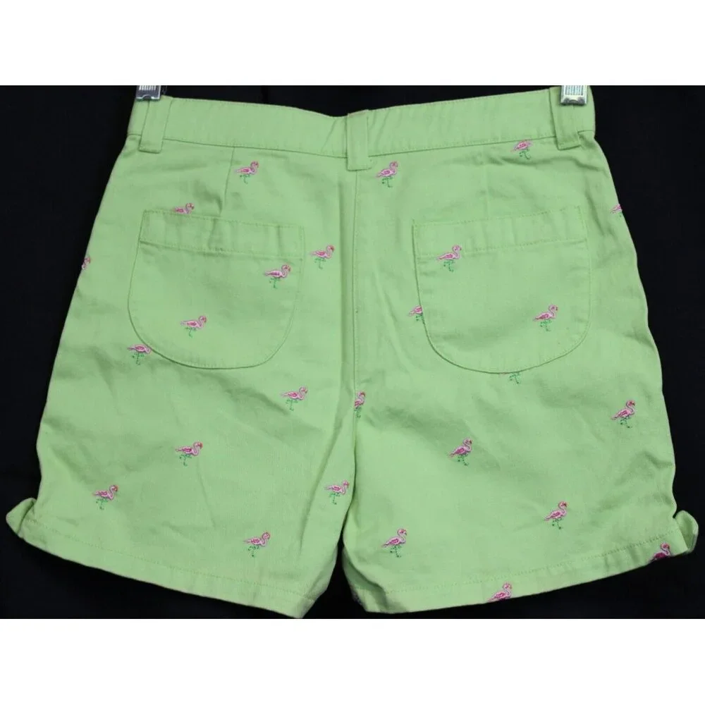 NWT 2006 Gymboree Island Fun Lime Green Shorts sz 10 Flamingo Embroider Bows